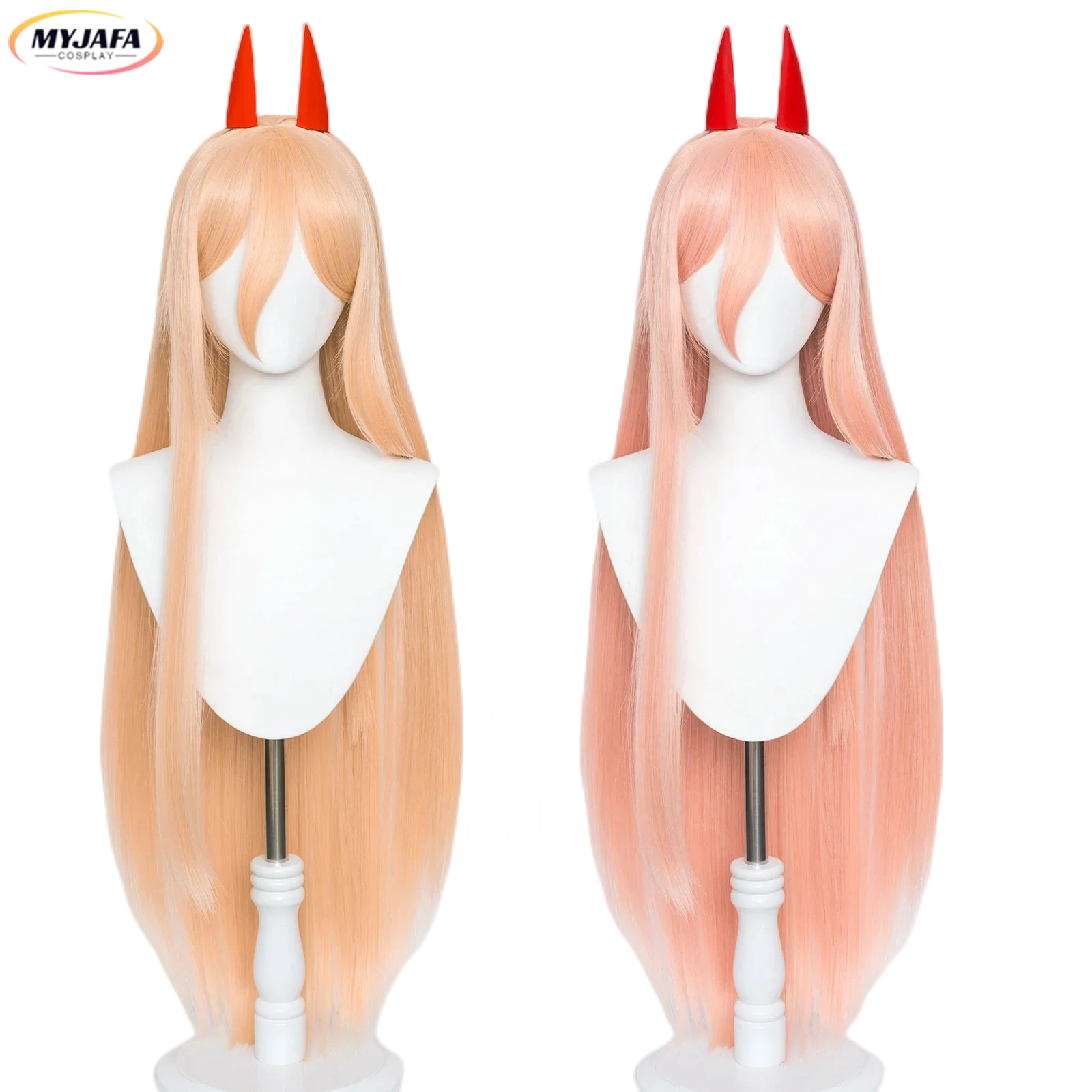 

Anime Chainsaw Man Makima Power Cosplay Wig Long Orange Pink Heat Resistant Synthetic Hair Party Role Play Wigs + WigCap + Horns