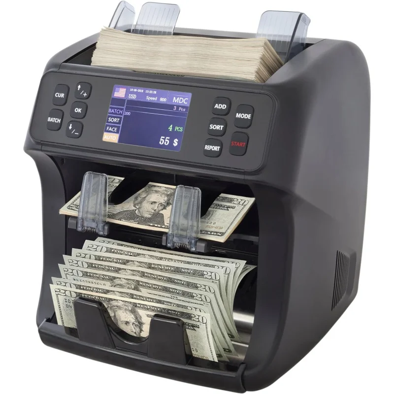 

Money Counter Machine Mixed Denomination with Reject Pocket, DT800 Bank Grade Multi Currency Bill Counter, Serial Nb, 2CIS/UV/MG