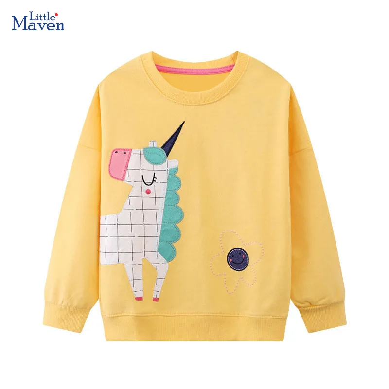

Little maven Baby Girls New Fashion Sweater Unicorn Embroidery Sweatshirt Cotton Children Knitted Shirt Lovely Kids Top 2-7 year