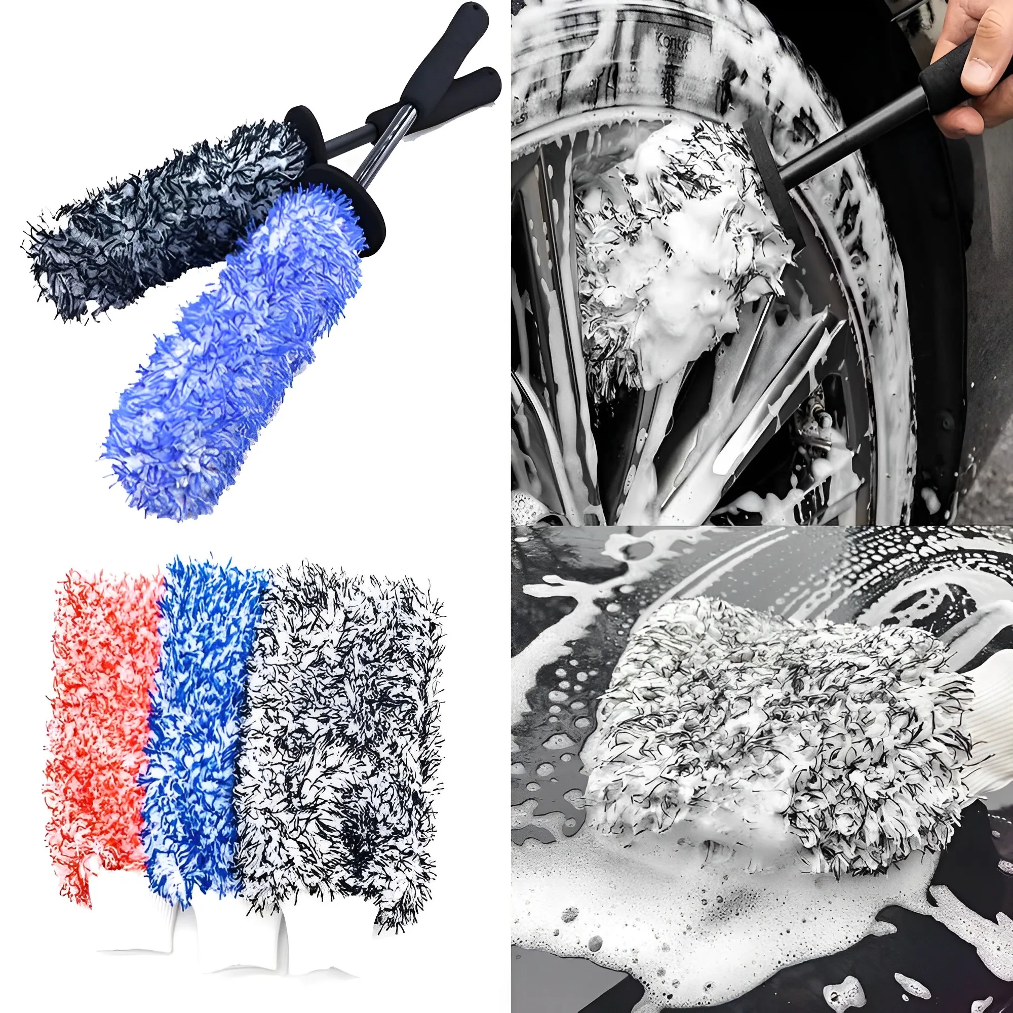 

Car Wash Super Brush Microfiber Wheels Brush Gloves Non-Slip Handle for Cleaning Wheel Rim Spokes Car Cleaning Tools Accessories