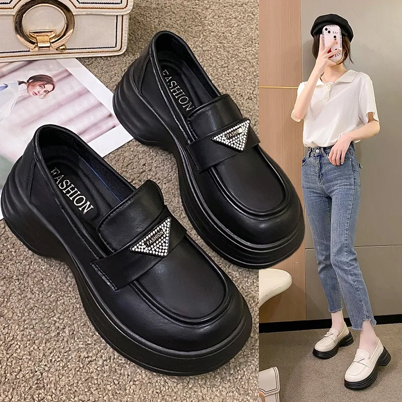 

Womens Loafers Shoes Female Footwear British Style Clogs Platform Oxfords Casual Sneaker Square Toe Slip-on Dress Preppy Creeper