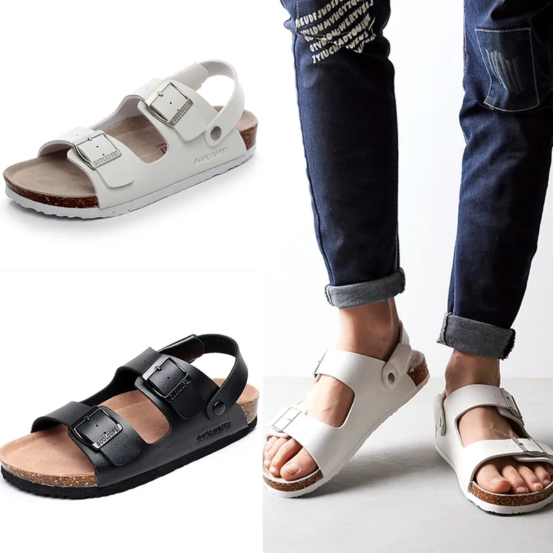 

Cork Sole Sandals for Men Summer Fashion Anti Slip Couple Shoes Two Ways Wearing Slippers Beach Sandals Female Shoes Size 36-46