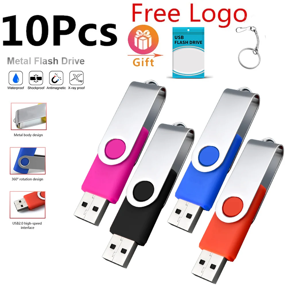 

10PCS/Lot Metal USB Flash Drive 128G Pen Drives 4GB 16GB Pendrives 32GB 64GB Memory Stick Waterproof U Disk Free LOGO Pen Drives