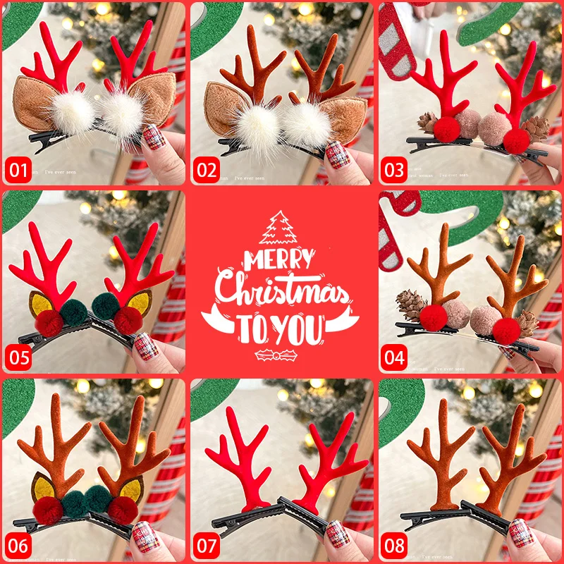 

2pcs/Set Kawaii Christmas Elk Ear Hair Clip Women Girl Santa Snowman Hairpin Xmas Party Barrettes For Kids Cosplay Headwear