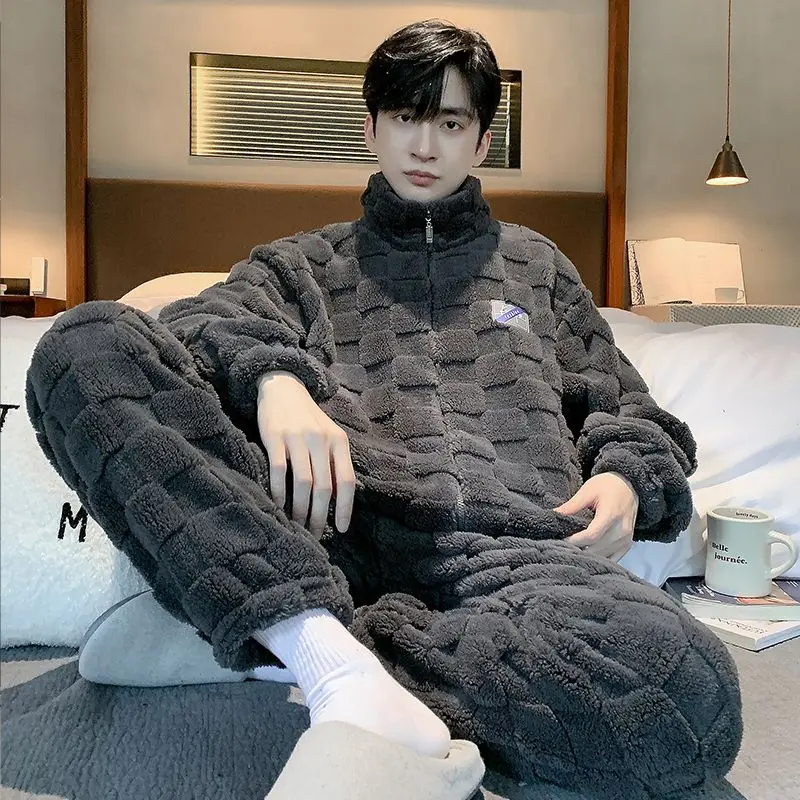 Luxury Brand Sleepwear Men Winter Warm Pajama Sets Zipper Long Sleeve Flannel Coral Fleece Thick Loungewear Loose Korean Pajamas
Luxury Brand Sleepwear Men Winter Warm Pajama Sets Zipper Long Sleeve Flannel Coral Fleece Thick Loungewear Loose Korean Pajamas