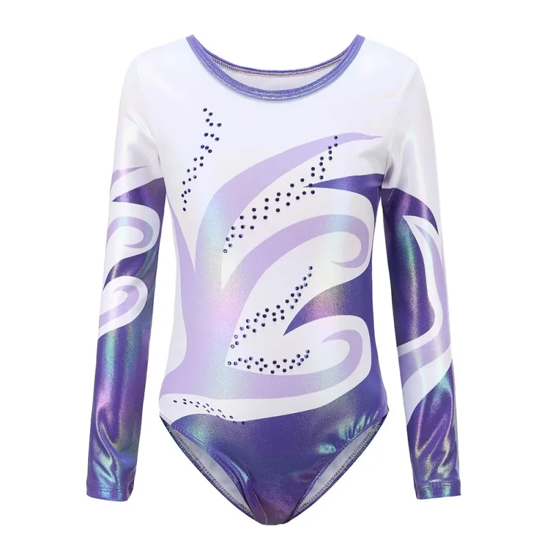 

Children Girls Dance Leotard Diamante Long Sleeve Ballet Practice Dance Wear Gymnastics Bright Color Soft Body Suits