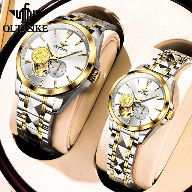 PINKE-Montre de Couple existent et Mécanique pour Homme et Femme, Accessoire en Or group et Diamant Saphir, de Marque Supérieure 1