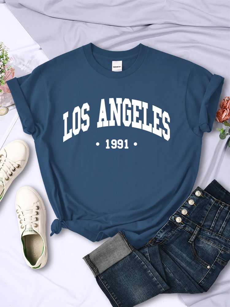 

Los Angels 1991 Usa City Letter Womens Tshirts Street Hip Hop T-Shirts Summer Breathable Tee Clothes Sweat Big Size Short Sleeve