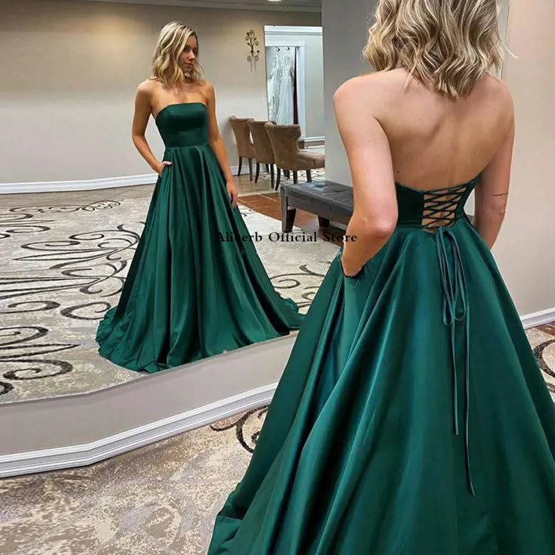 

Long Evening Dresses 2024 Dubai Middle East Formal Gowns Party Prom Dress Off Shoulder Dark Green Custom Vestidos De Festa