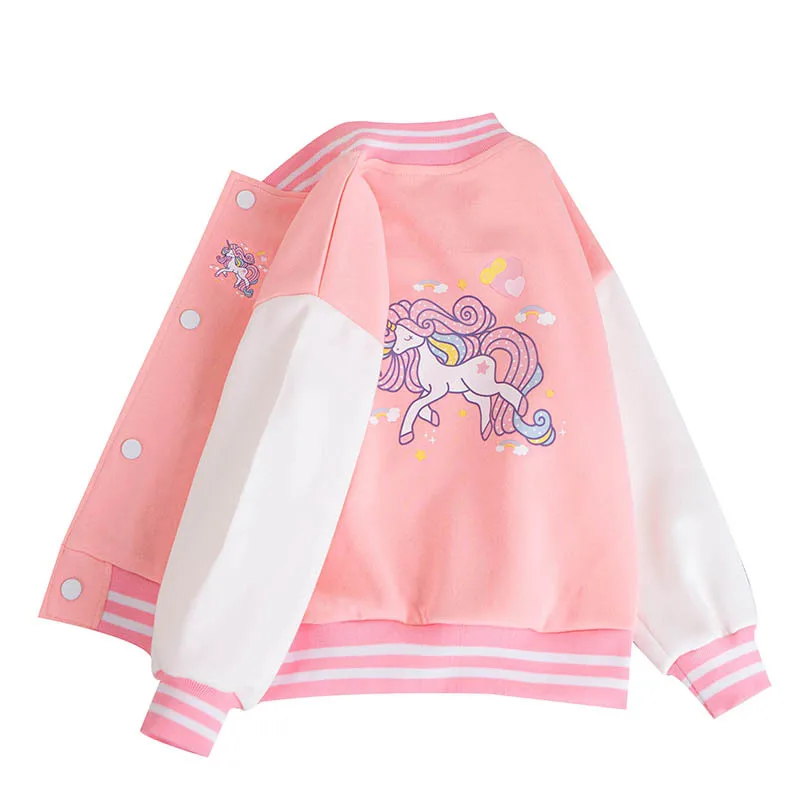 

2023 Girls Cartoon Unicorn Jackets For 3-12 Years Teens Clothes For Teenage Girls Sports Outerwear Coat Spring Baseball Jacket