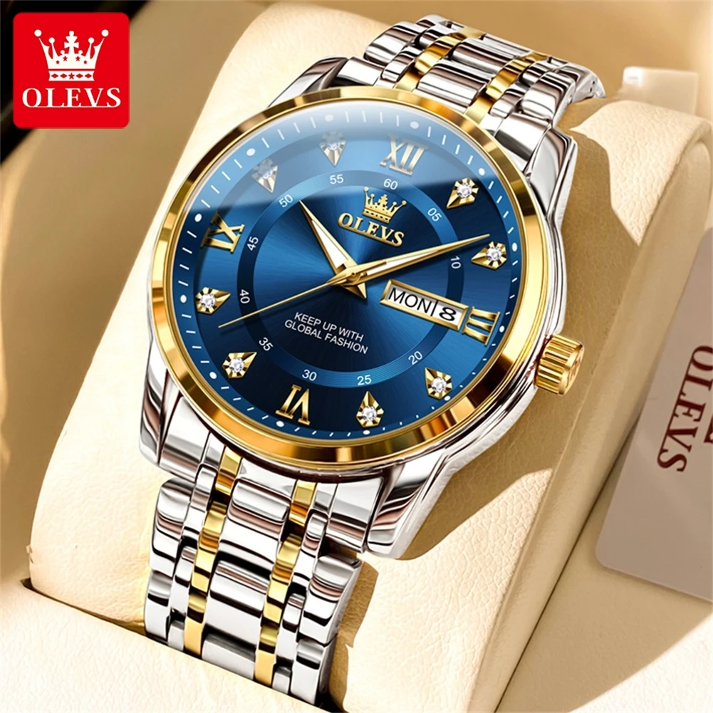 

OLEVS Luxury Men Quartz Watch Waterproof Date Week Luminous Wristwatch Stainless Steel Men's Watches Male Clock Sports Reloj