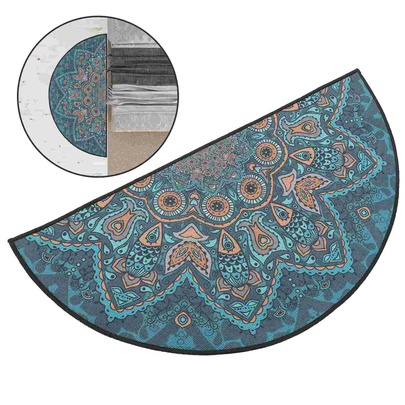 

Bohemian Floor Mat Semicircular Doormat Rug Waterproof Bathroom Half Round Mandala Style Carpet Rugs