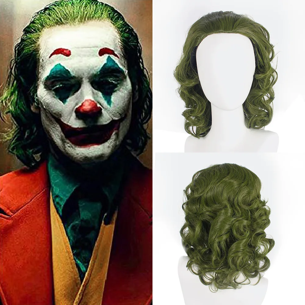 

Anime Movie Joker Wigs Cosplay Synthetic Hair Cap Halloween Party Mixed Clown Green Short Curly Hair Stage Performance Wigs Gift