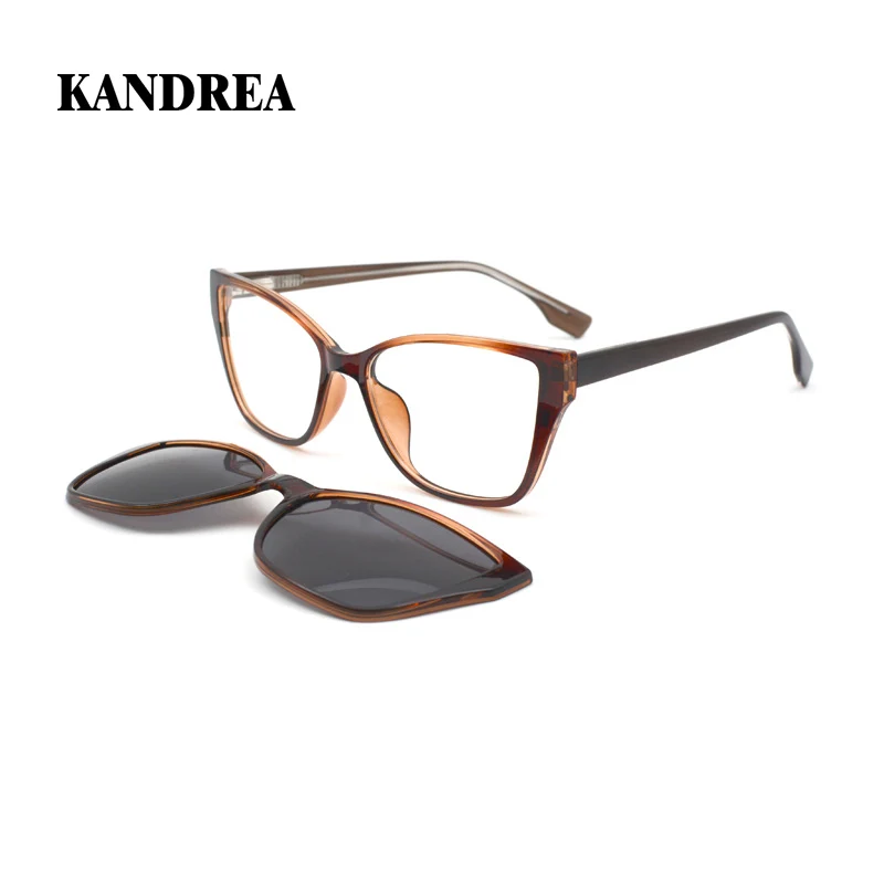 

KANDREA TR 90 Glasses Cateye Fashion 2 In 1 Clip On Polarized Magnetic Sunglasses Retro Brand Design Optical Myopia Eyewear H808