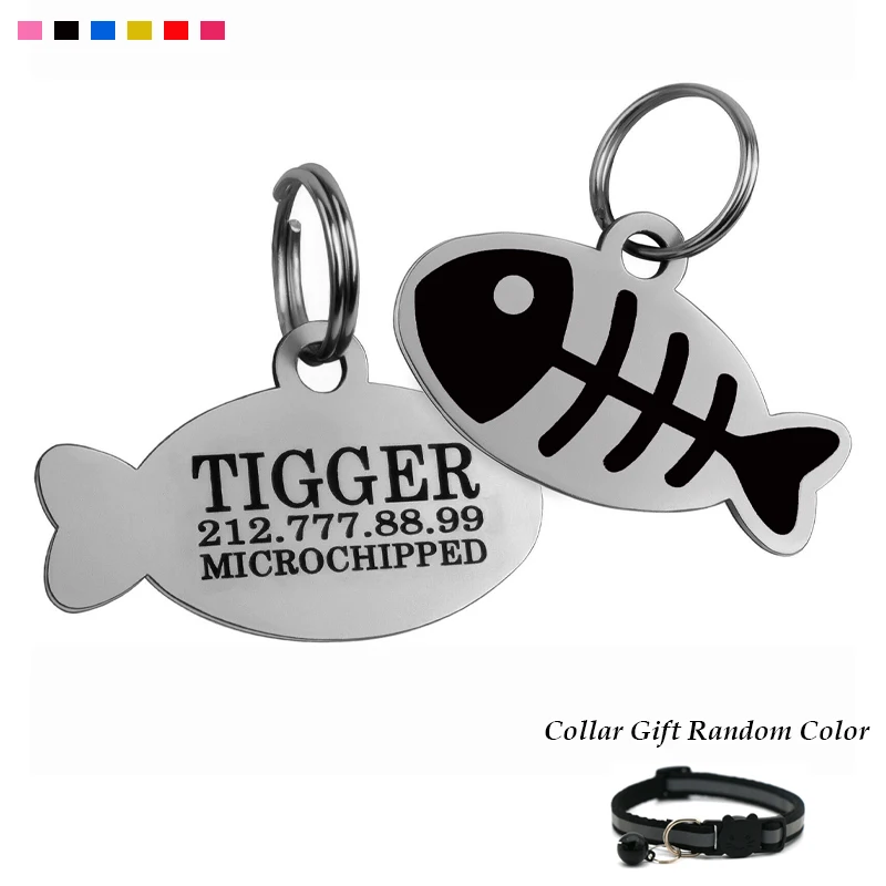 

Personalized Cat Id Tags Engraved Puppy Kitten ID Name Collar Tag Fish Shaped Anti-lost Pendant Customized Kitty Nameplate Gift