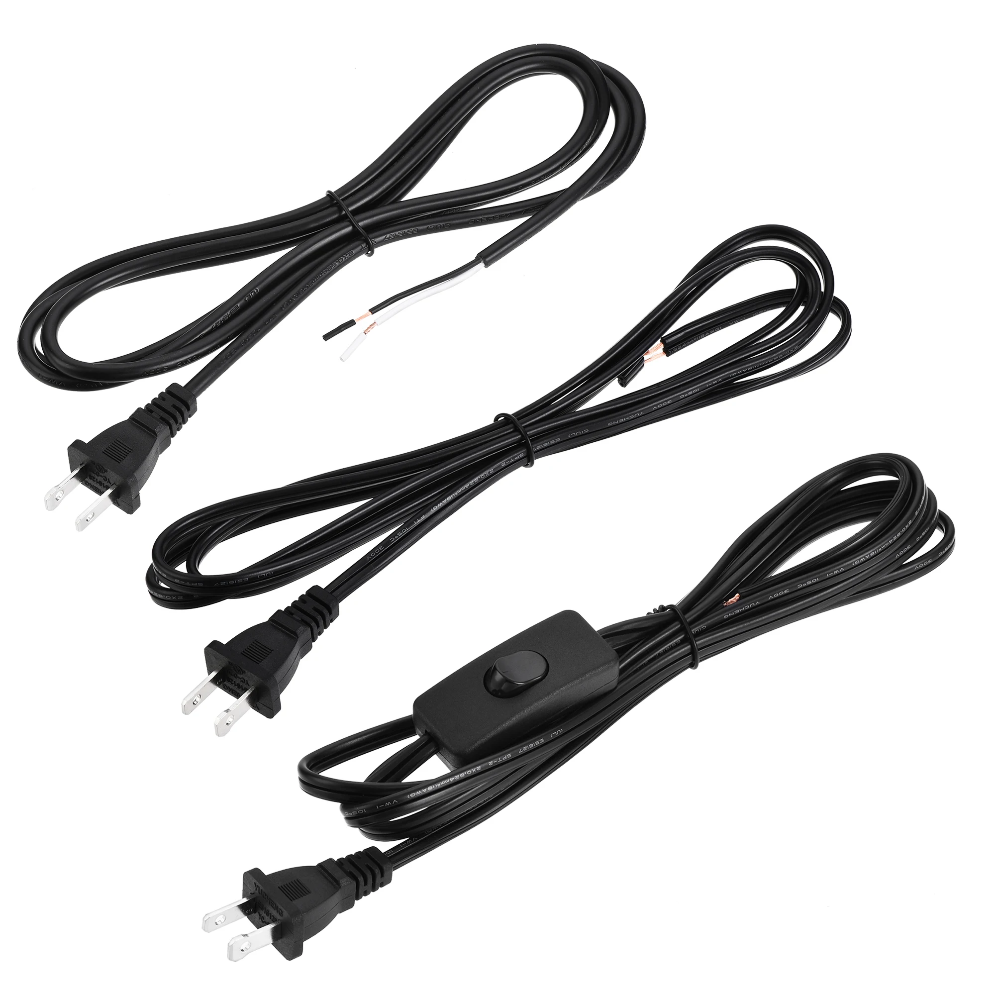 

3Pcs 1.8m/3.5m US Plug Lamp Cord with/without Switch SPT-2/SVT 18AWG Power Wire Black Replacement Lamp Repair Part UL Listed