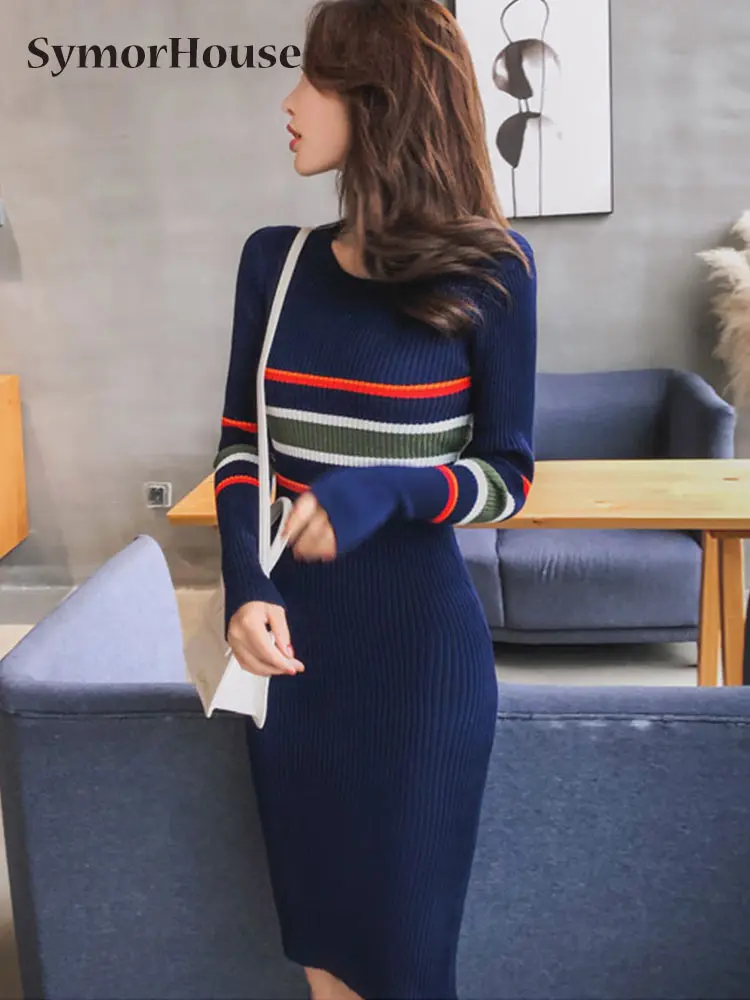 Spring Autumn New Pencil Dresses Knitting Color Matching Striped Sweater Bottoming Office Bodycon Sheath Knitted Dress
Spring Autumn New Pencil Dresses Knitting Color Matching Striped Sweater Bottoming Office Bodycon Sheath Knitted Dress
