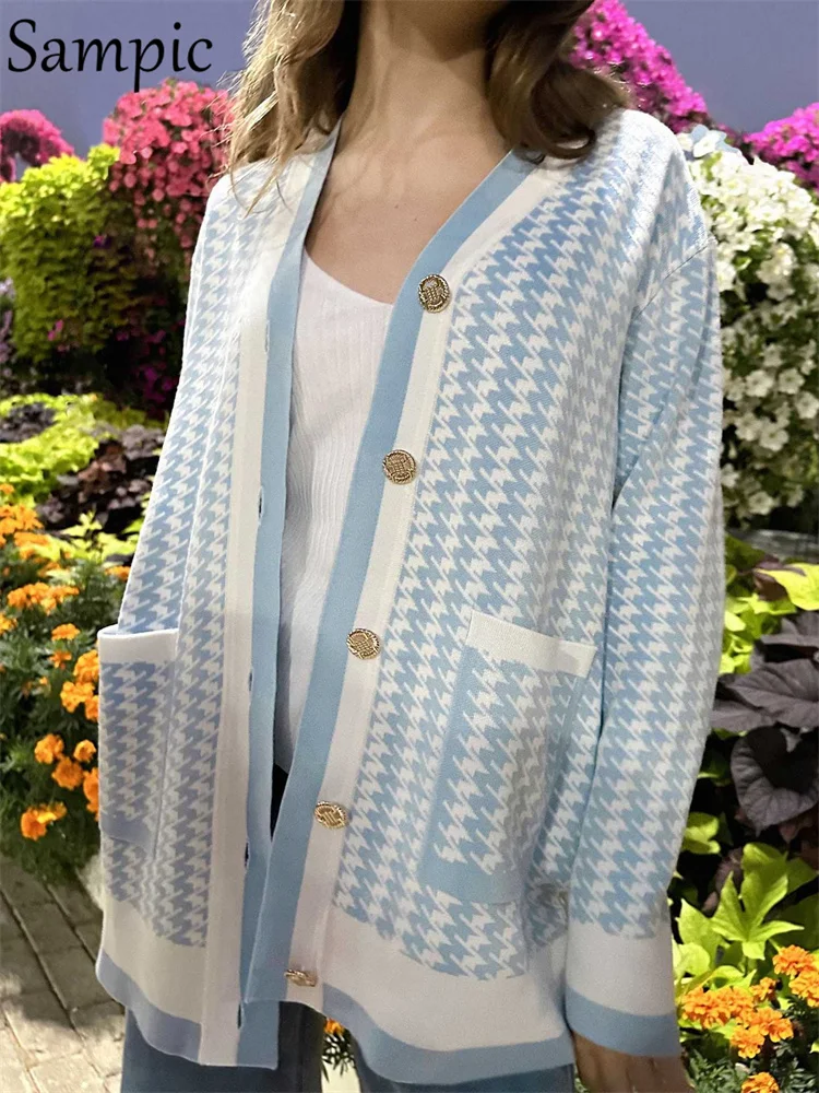 Sampic Women Houndstooth Print Oversize Cardigan Soft V Neck Thick Knitted Jacket Winter Button Vintage Cardigan for Women
Sampic Women Houndstooth Print Oversize Cardigan Soft V Neck Thick Knitted Jacket Winter Button Vintage Cardigan for Women