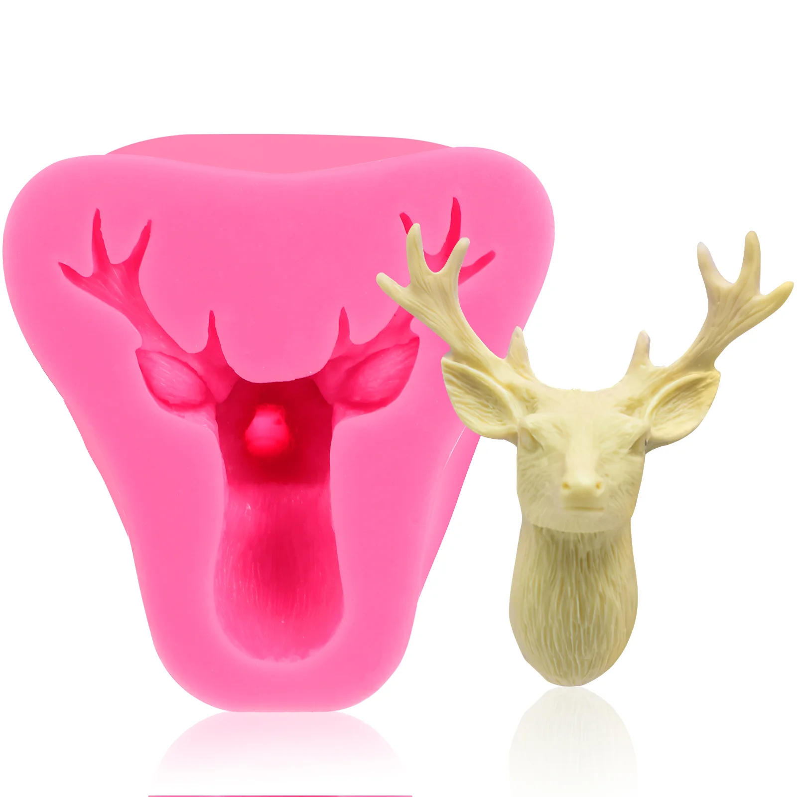 

3D Christmas Deer Silicone Elk Head Cake Molds Soap Chocolate Candy Fondant Mold Kitchen Baking Tool Random Color Cookie Angel