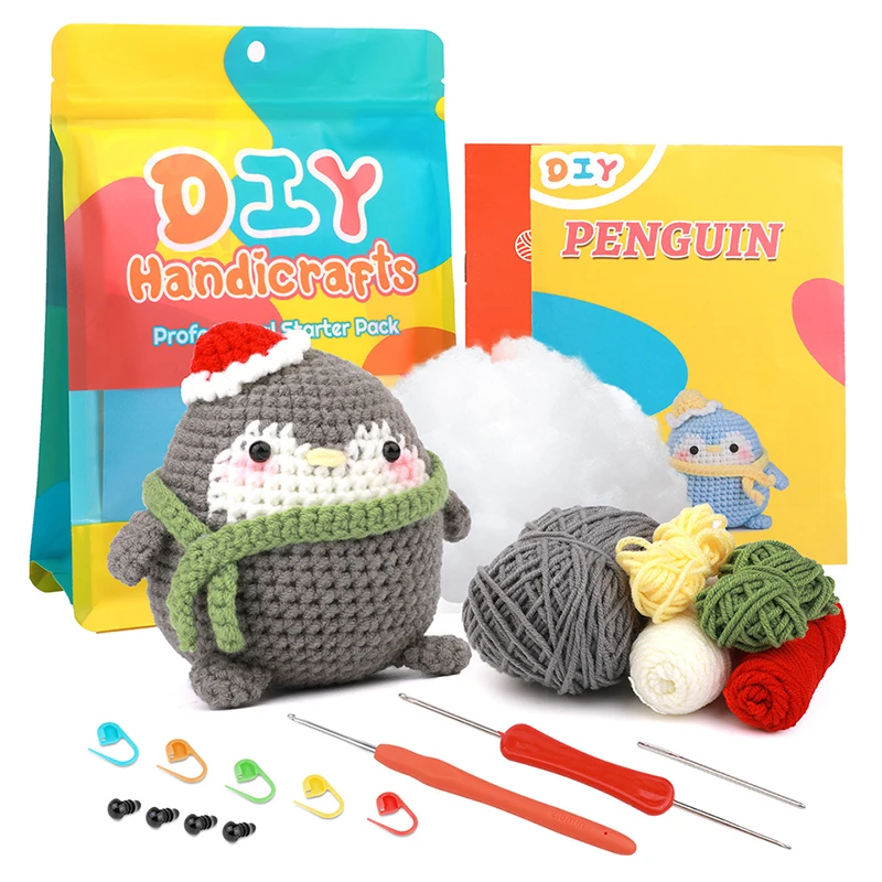 

IMZAY DIY Handmade Knitting Material Package For Beginners Penguin Shape Unfinished Crochet Hook Material Package