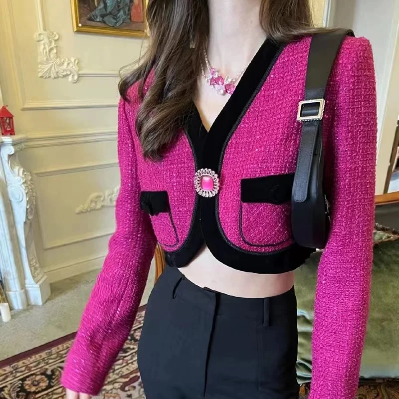 2023 Korean Short Tweed Sequined Jacket Blazer Coat Women Luxury Woven Short Cropped Coats Streetwear Elegant Slim Outwear Top
2023 Korean Short Tweed Sequined Jacket Blazer Coat Women Luxury Woven Short Cropped Coats Streetwear Elegant Slim Outwear Top