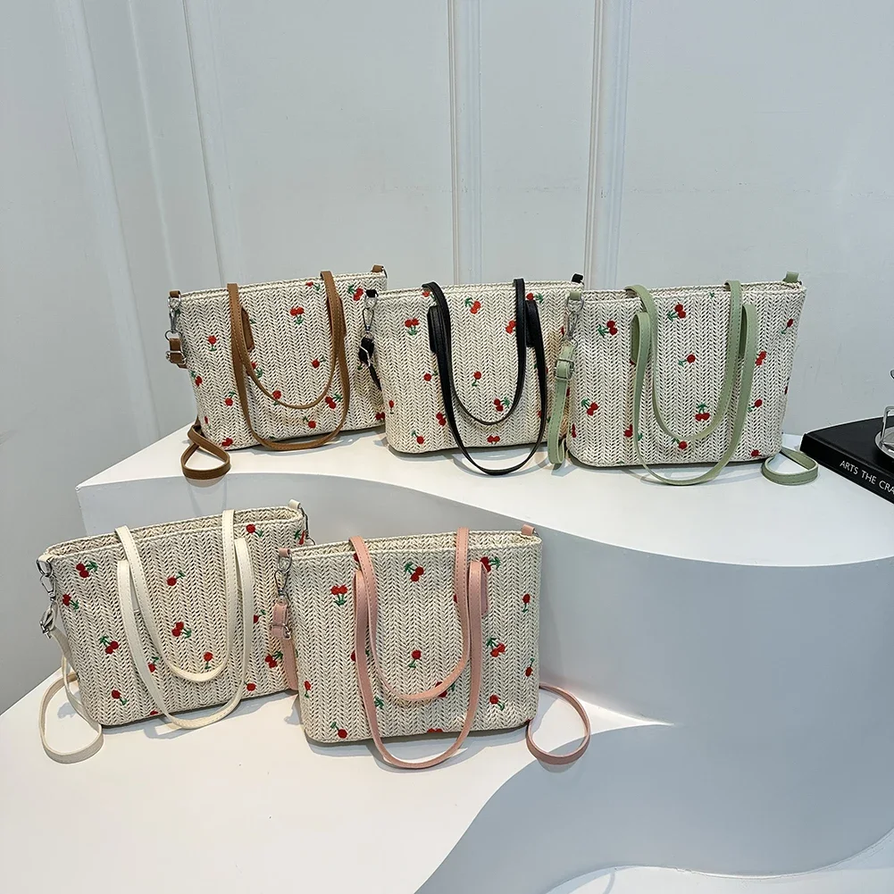 Cherry Straw Woven Tote - Multi-Way Raffia Summer Shopper Bag 2 Sa3f5c58b1b5c43ac98804f1fa57b62b6F