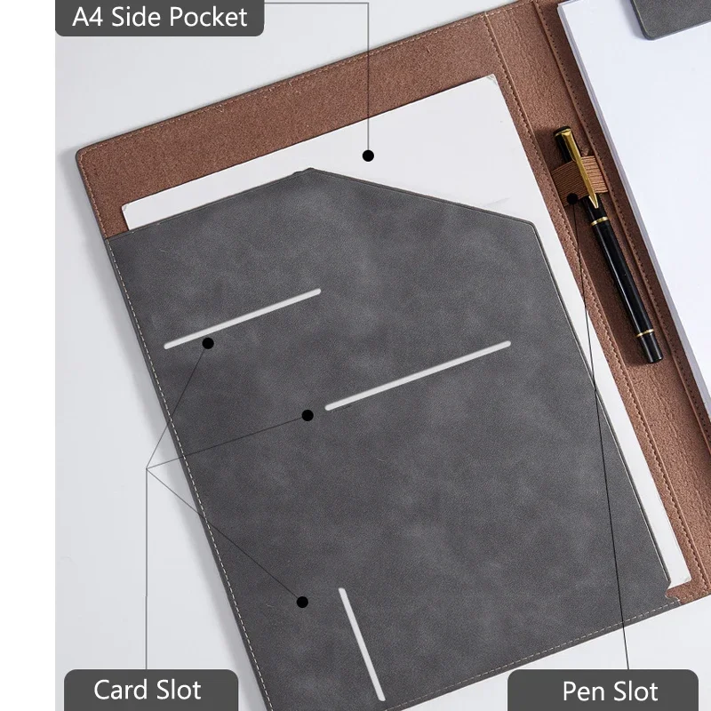 

Magnetic Portfolio Office Document Organizer Clipboard Multifunctional for Leather Business Card Folder Conference