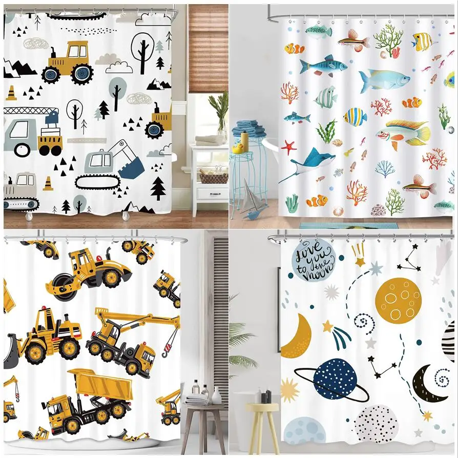 Cartoon Engineering Car Shower Curtains Ocean Animals Fish Cosmos Starry Sky Polyester Fabric Kids Bathroom Decor Set With Hooks
Cartoon Engineering Car Shower Curtains Ocean Animals Fish Cosmos Starry Sky Polyester Fabric Kids Bathroom Decor Set With Hooks