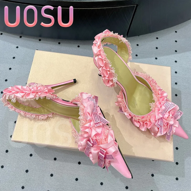 New Designer Women High Heels 9.5cm Fine Heel Luxury Lace Petal Strap Crystal Pointed Toe Ladies Shoes Ankle Strap Dress Shoes
New Designer Women High Heels 9.5cm Fine Heel Luxury Lace Petal Strap Crystal Pointed Toe Ladies Shoes Ankle Strap Dress Shoes