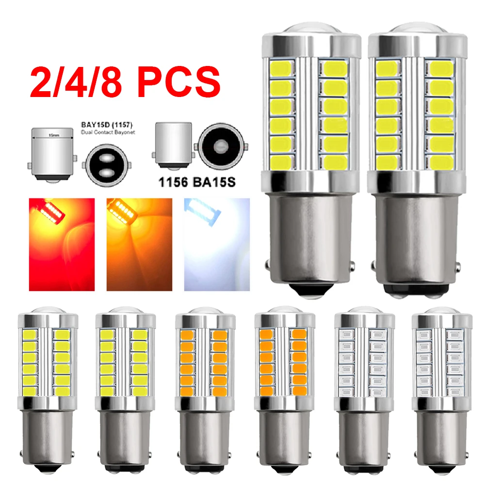 

2/4/8 PCS Car LED Bulb P21W 1156 BA15S P21/5W BAY15D 1157 12V 7000K White Turn Signal Brake Backup Reverse Parking Lights Lamps