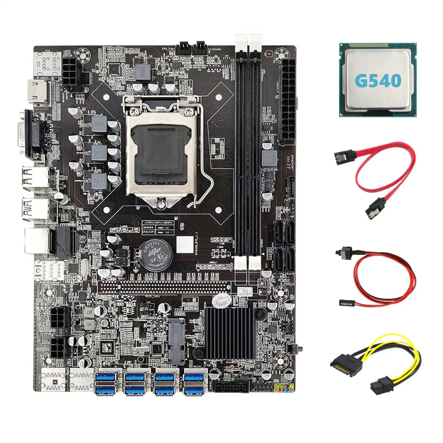 B75 ETH Mining Motherboard 8XPCIE to USB+G540 CPU+SATA 15Pin to 6Pin Cable+SATA Cable+Switch Cable LGA1155 Motherboard
B75 ETH Mining Motherboard 8XPCIE to USB+G540 CPU+SATA 15Pin to 6Pin Cable+SATA Cable+Switch Cable LGA1155 Motherboard