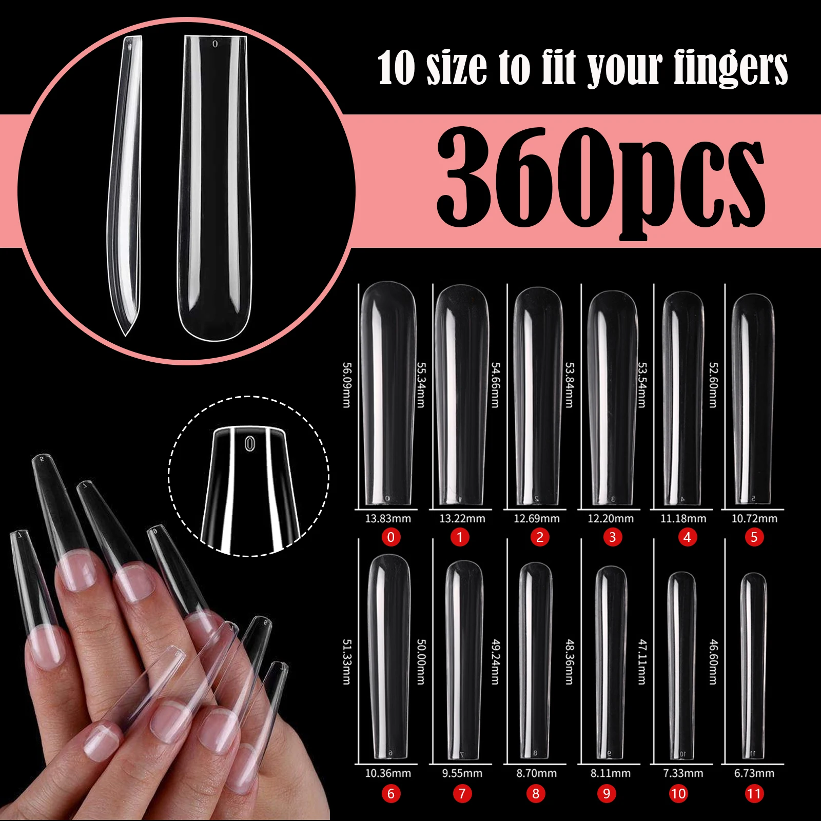 

360Pcs Set Fake Nail Tips Polish Extension Fingernail Manicure Portable