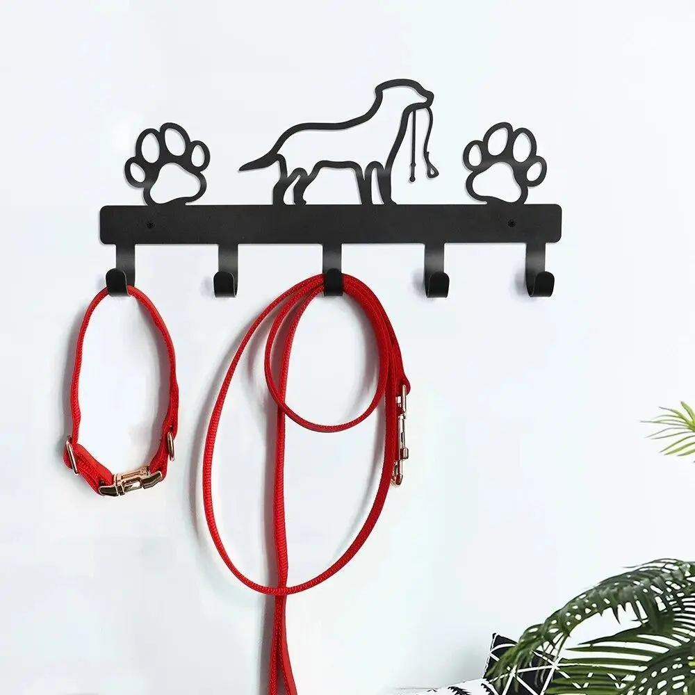 

Iron Art Pet Dog Paw Hanger Durable Black Cute 5 Hooks Coat Hanger Decorative Towel Rack Bathroom