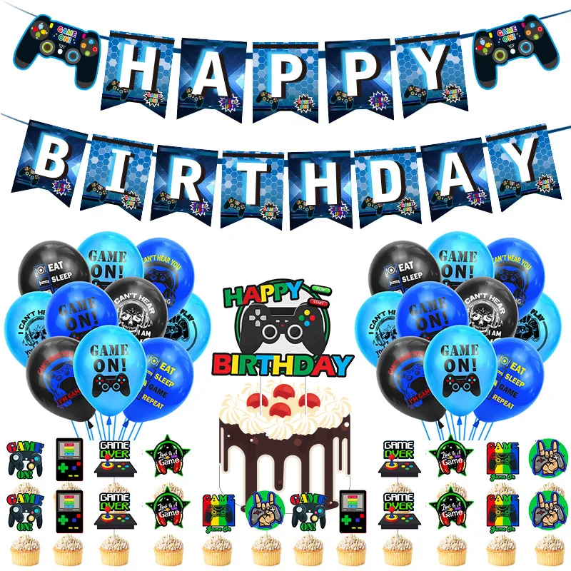 

Game Controller Theme Birthday Party Decors Balloon Set Banner Cake Topper Game on Kids Boys One 1st Birthday Party Favor