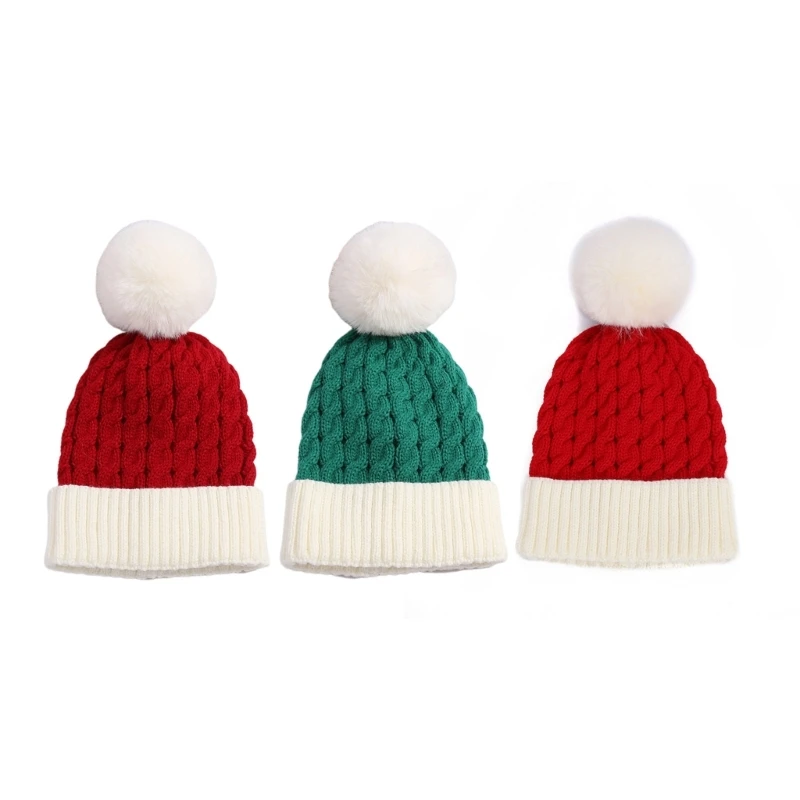 

Рождественская вязаная шапка, милые зимние теплые шапки, вязаная шапка с большим помпоном