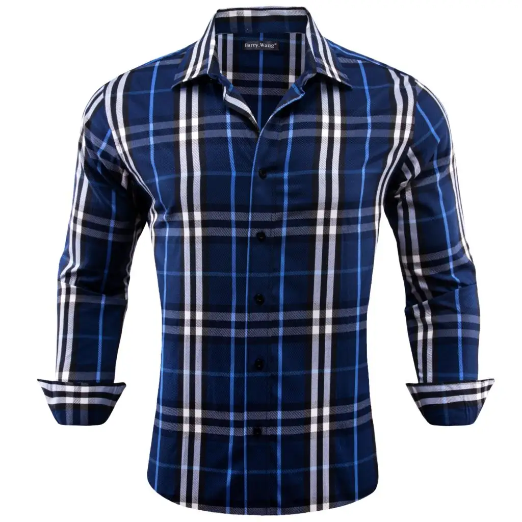 Luxury Silk Shirts for Men Blue White Plaid Stripes Long Sleeve Slim Fit Male Blouse Casual Formal Tops Barry Wang
Luxury Silk Shirts for Men Blue White Plaid Stripes Long Sleeve Slim Fit Male Blouse Casual Formal Tops Barry Wang