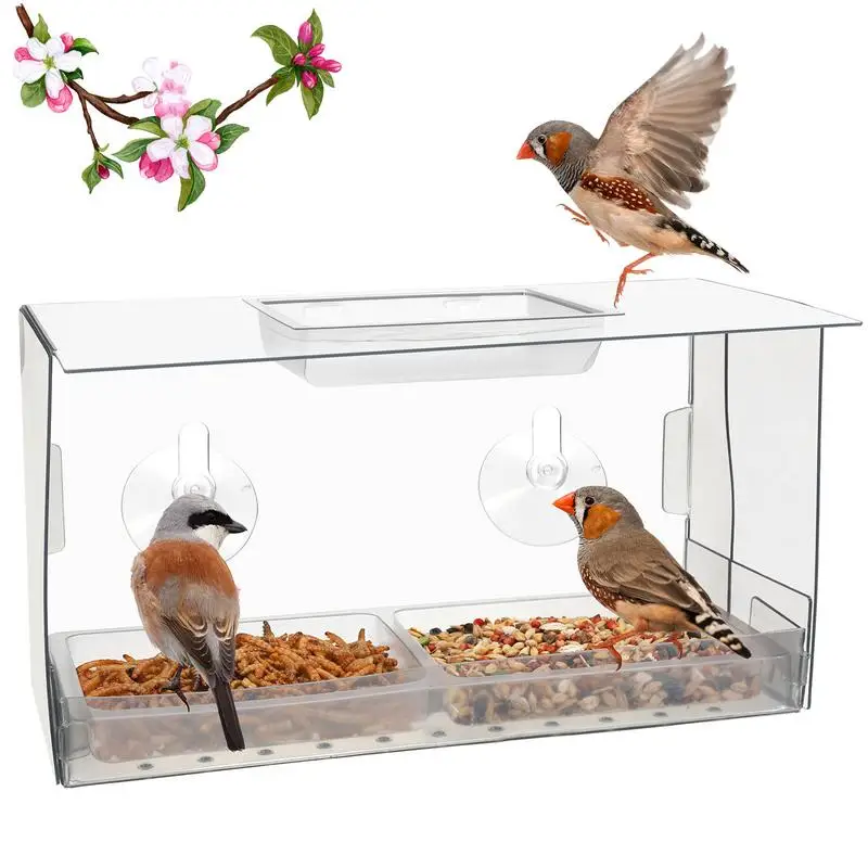 

Window Bird Feeder Weatherproof Transparent Squirrel Birds Food Container Sliding Feed Tray For Garden Yard 2 Removable Trays