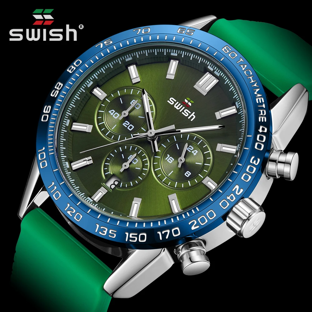 

Top Brand Swish Quartz Wristwatch Men Sports Dress Auto Date Chronograph 24 Hours Three Sub-Dial Stainless Steel Watch Relogio