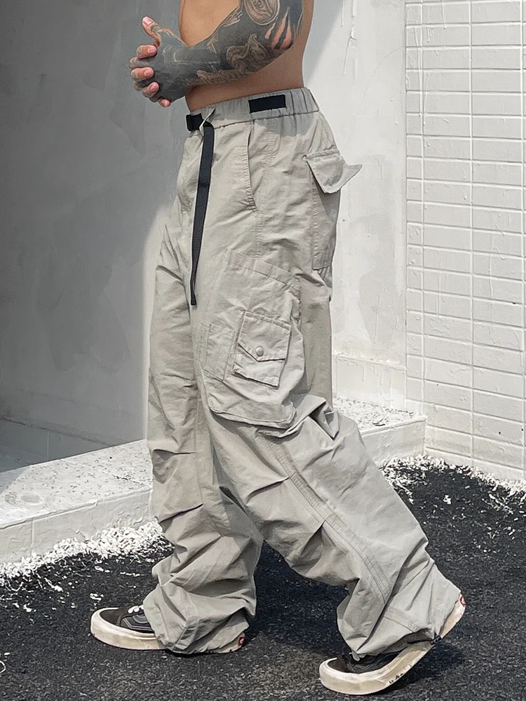 

Niche Designer Wear Fashion Techwear Style Overalls Loose Street Elastic Waist Multi-Pocket Outdoor Paratrooper Pants Ankle-Tied