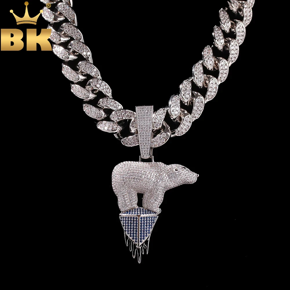 

TBTK Polar Bear on Iceland Pendant Iced Out Zirconia Luxury Jewelry Long Gold Necklace With 20mm CZ Cuban Link Chain