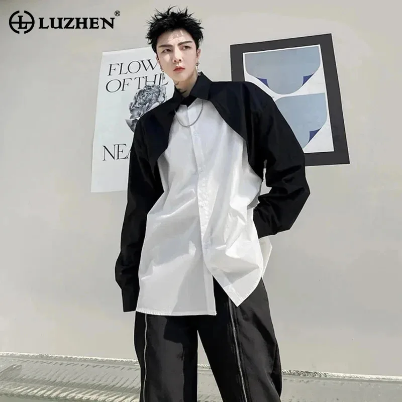 

LUZHEN Splicing Design Street Long Sleeved Shirts Men's 2024 Spring New Original Trendy Tops Korean Reviews Many Clothes LZ2505