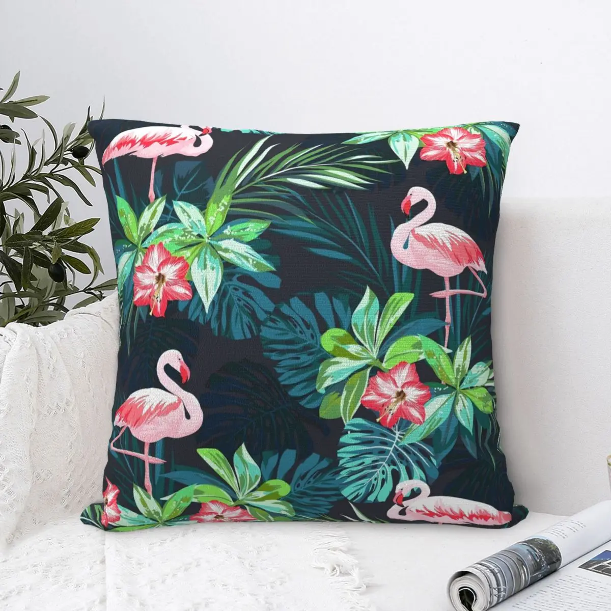 

Tropical Flamingo Pillow Cover Palm Banana Leaf Cushion Cover Custom Pillow Case Cute Funny Pillowcases For Sofa Home Decorative