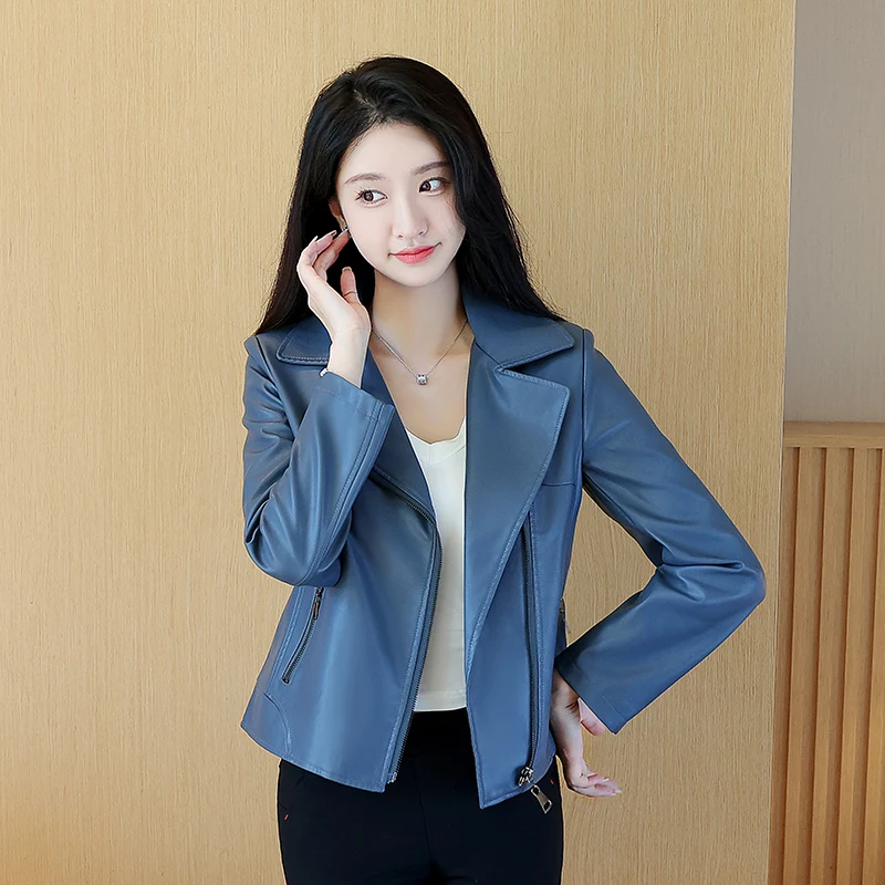 Motorcycle Leather Clothing Female Coat 2023 New Leather Jacket Women Short Slim Spring And Autumn Coats Women's Jackets Black 
Motorcycle Leather Clothing Female Coat 2023 New Leather Jacket Women Short Slim Spring And Autumn Coats Women's Jackets Black