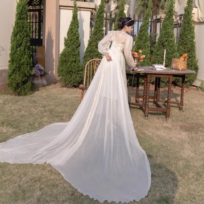 

Vintage Maxi Dresses Wedding Party Lace Patchwork Elegant Dress Bodycon Long Sleeve V-neck Apricot Holiday Clothing Women