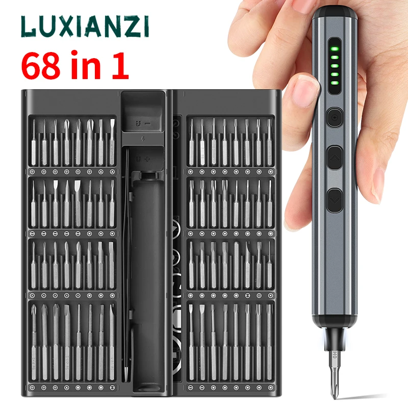 

LUXIANZI 68 in 1 Precision Electric Screwdriver Set Cordless S2 Magnetic Screw Drill Bit For iPhone Laptop Household Repair Tool