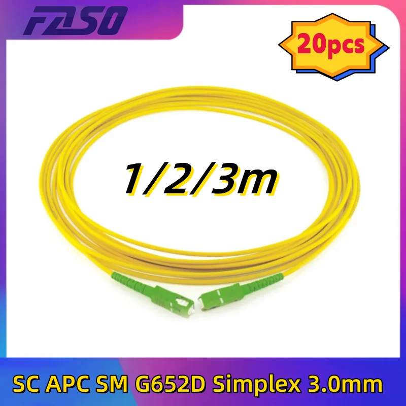 

20 шт SC APC SM G652D Simplex 3,0 мм волоконно-оптический патч-корд 1/2/3 м FTTH прочный кабель оптический волоконный кабель Apc желтый LSZH оболочка