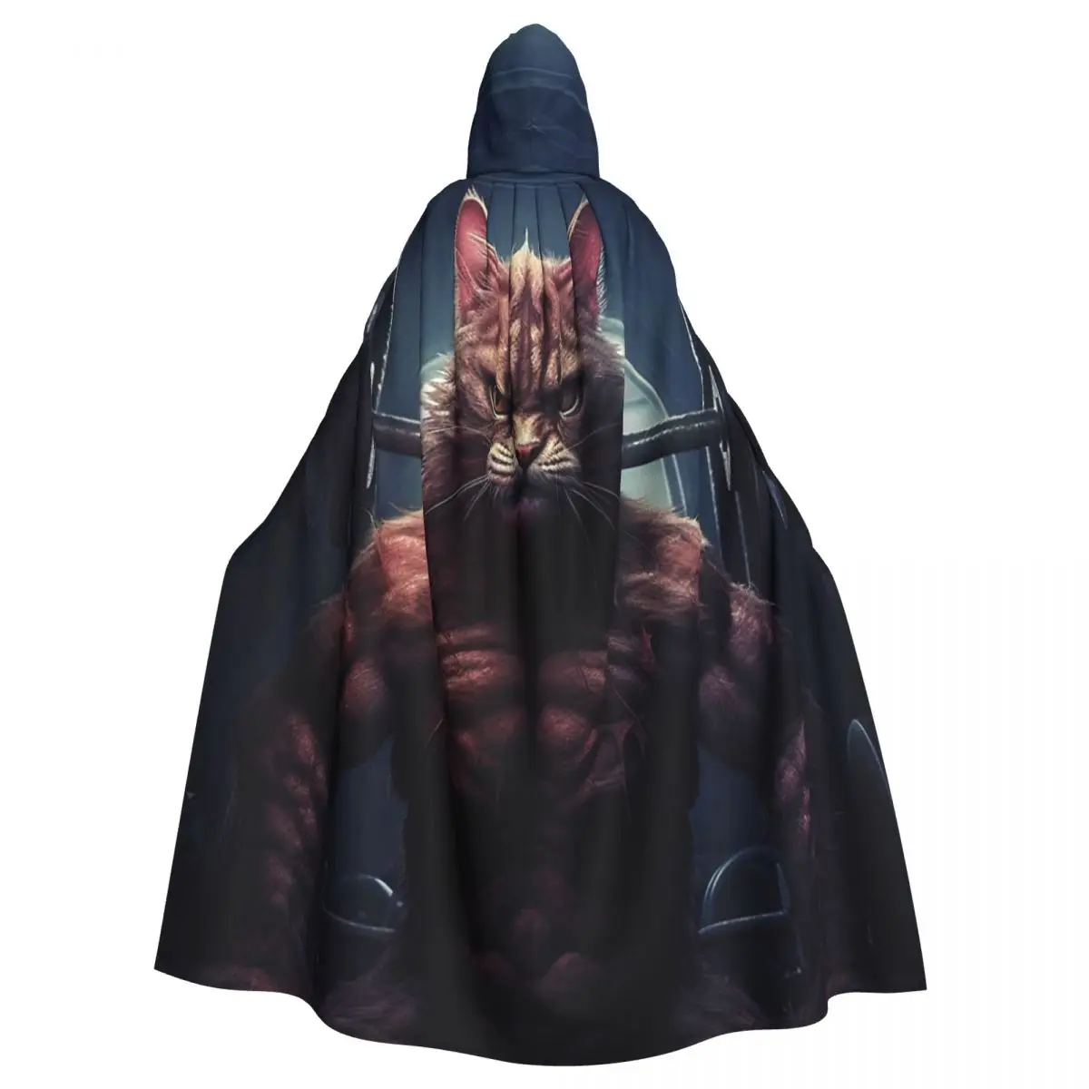 

Gym Big Angry Cat Miaw Hooded Cloak Halloween Party Cosplay Woman Men Adult Long Witchcraft Robe Hood