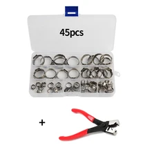 45pcs Stainless Steel Ear Stepless Clamp Worm Drive Fuel Water Hose Pipe Clamps Clips+ 1PC Hose Clip Clamp Pliers
45pcs Stainless Steel Ear Stepless Clamp Worm Drive Fuel Water Hose Pipe Clamps Clips+ 1PC Hose Clip Clamp Pliers