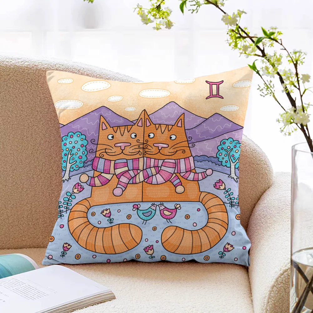 

Kawaii Cat Decorative Cushions for Sofa Cushion Covers 45x45 Duplex Printing Short Plush Lounge Chairs Pillow Cover Pillowcase