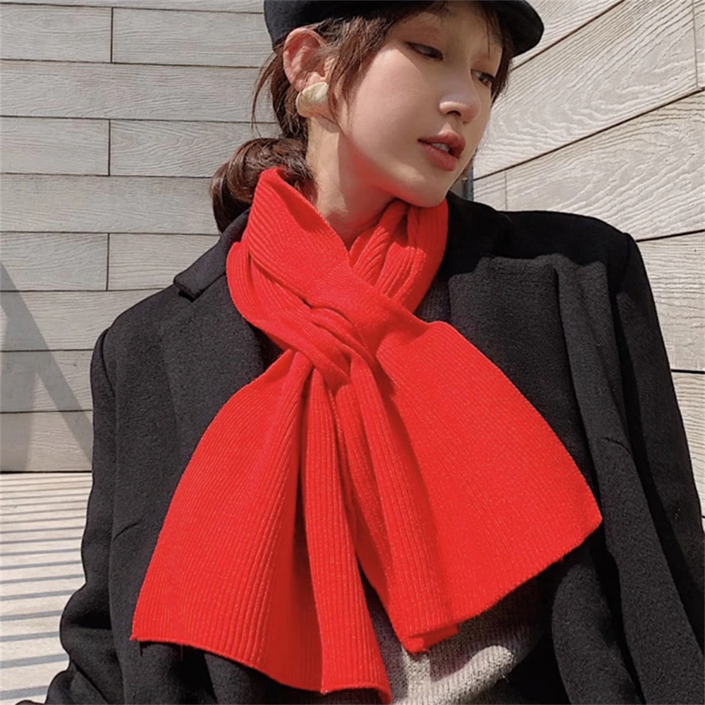 

The new han edition pure color wool scarf qiu dong with thick warm knitting scarf collar fashion cross ins CN0010
